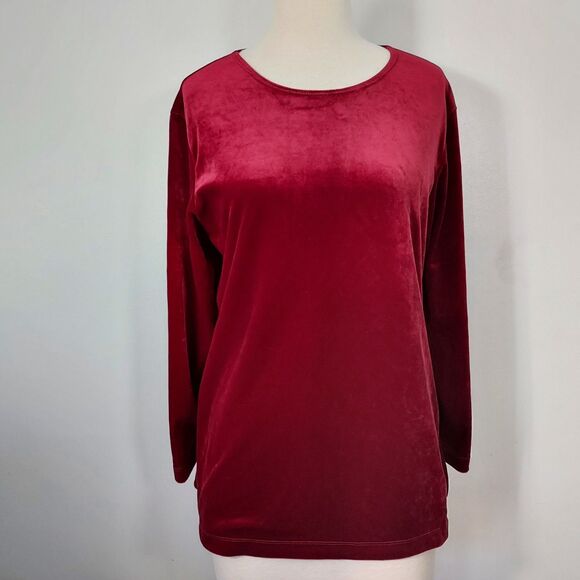 Liz Baker Essentials Womens PL Red Velvet Stretch Pullover Tunic Top Shirt - Picture 2 of 11